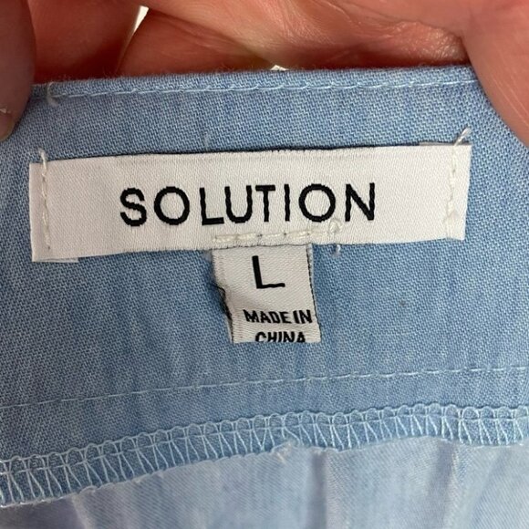 Solution Tiered Square Neck Blue Maxi Dress Beach Size Large Button Placket Boho - Picture 3 of 8